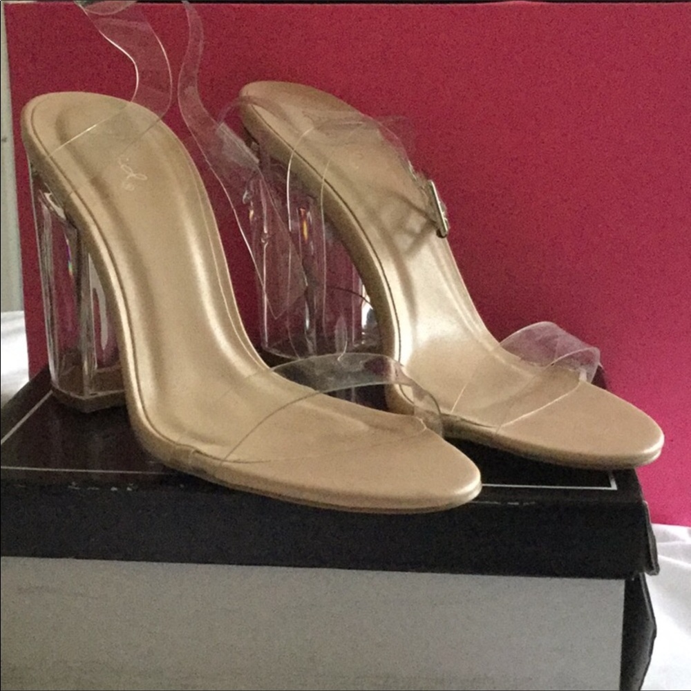 Nude pvc block heel